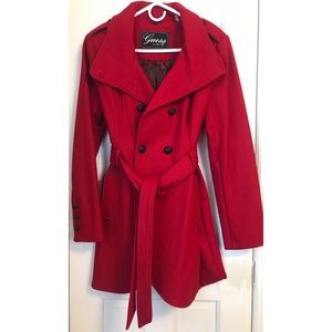 Guess double breasted wool coat, deep red in color